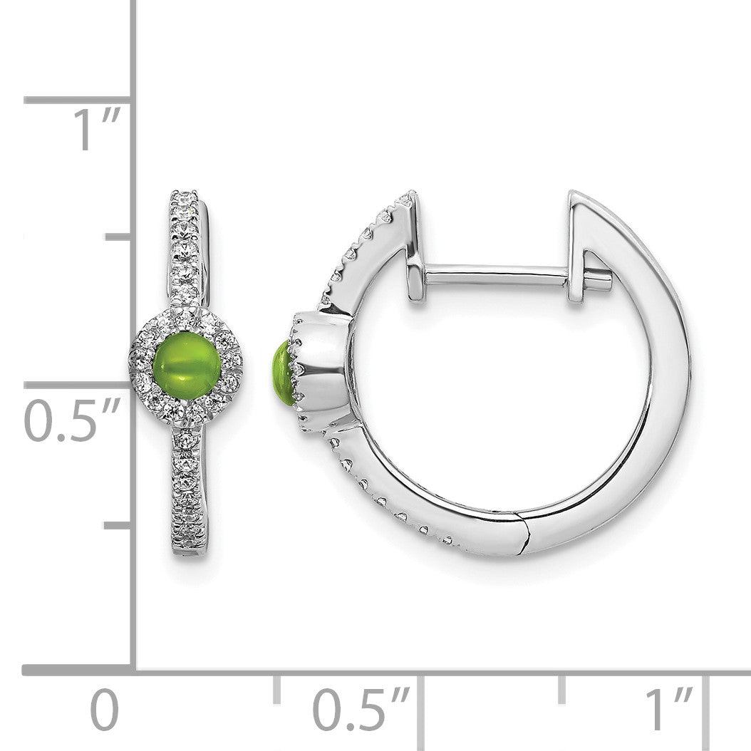 14K Weißgold Ohrringe mit echten Diamanten und Peridot-Cabochons