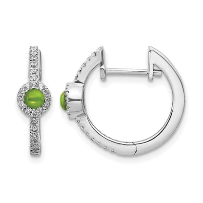 14K Weißgold Ohrringe mit echten Diamanten und Peridot-Cabochons