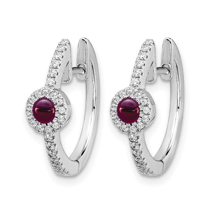 14K Weißgold Diamant und Cabochon Rhodolith Granat Ohrringe