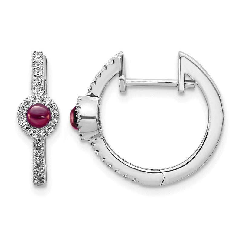 14K Weißgold Diamant und Cabochon Rhodolith Granat Ohrringe