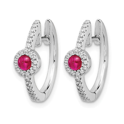 14K Weißgold Ohrringe mit echten Diamanten und Rubin-Cabochons