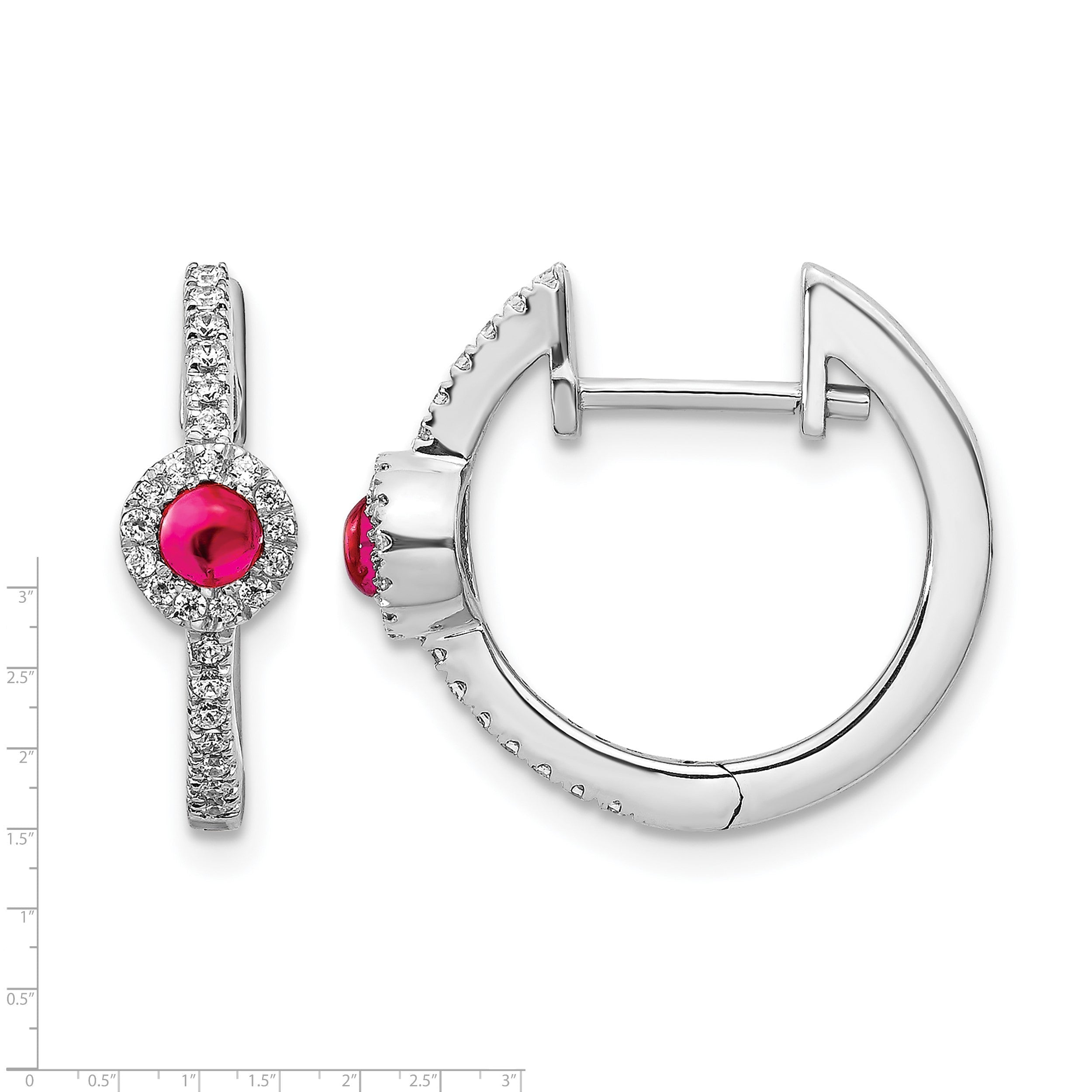 14K Weißgold Ohrringe mit echten Diamanten und Rubin-Cabochons