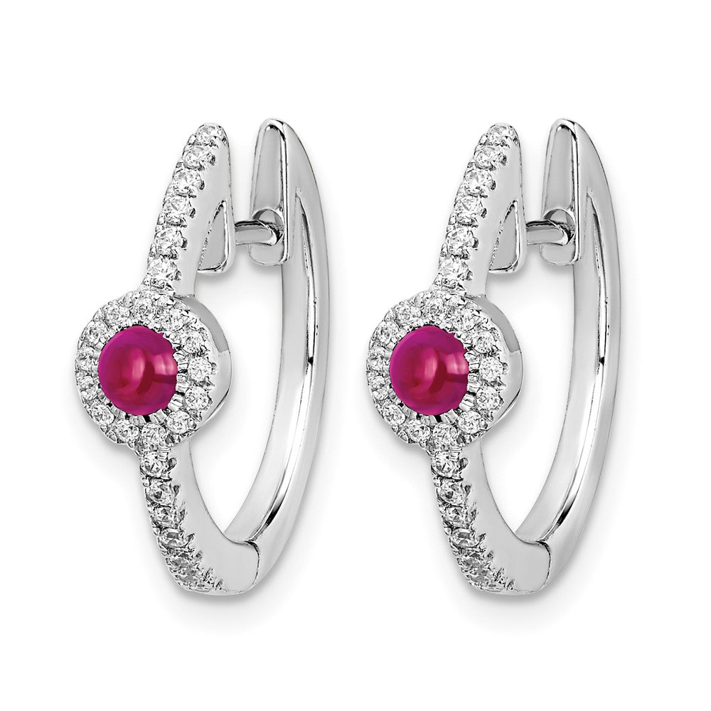 14K Weißgold Creolen mit echten Diamanten und Rubin-Cabochons