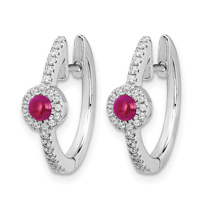 14K Weißgold Creolen mit echten Diamanten und Rubin-Cabochons