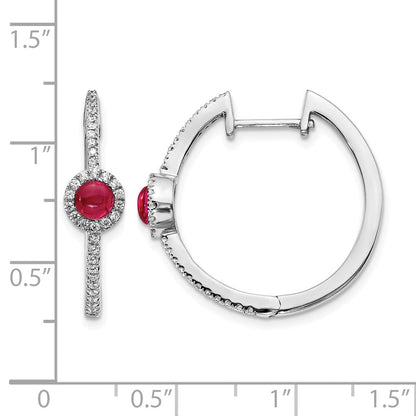 14K Weißgold Creolen mit echten Diamanten und Rubin-Cabochons