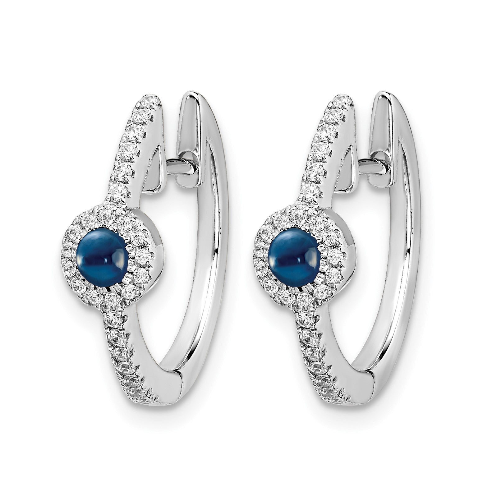 14K Weißgold Ohrringe mit echten Diamanten und Saphir-Cabochons