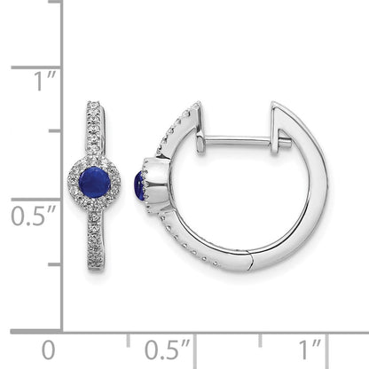 14K Weißgold Ohrringe mit echten Diamanten und Saphir-Cabochons