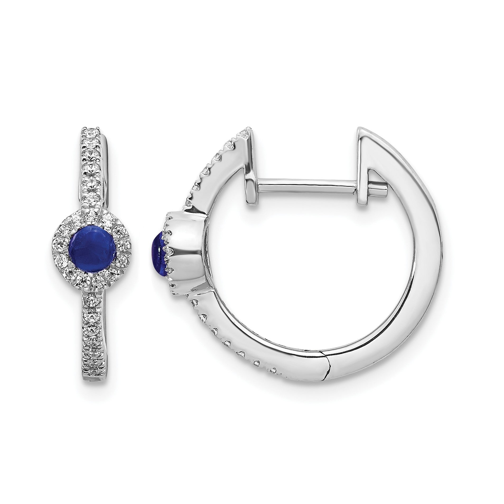 14K Weißgold Ohrringe mit echten Diamanten und Saphir-Cabochons