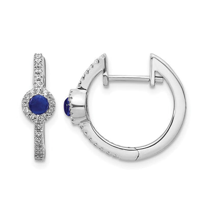 14K Weißgold Ohrringe mit echten Diamanten und Saphir-Cabochons