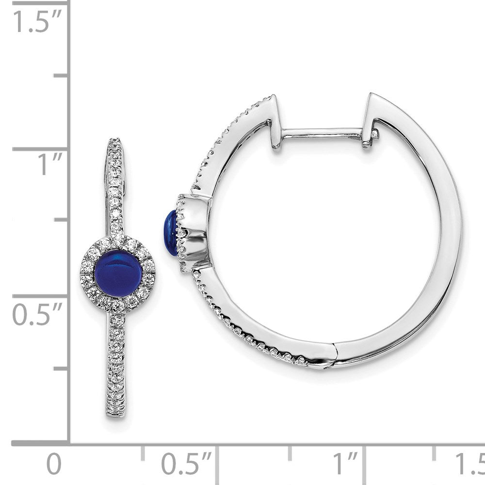 14K Weißgold Creolen mit echten Diamanten und Cabochon-Saphiren