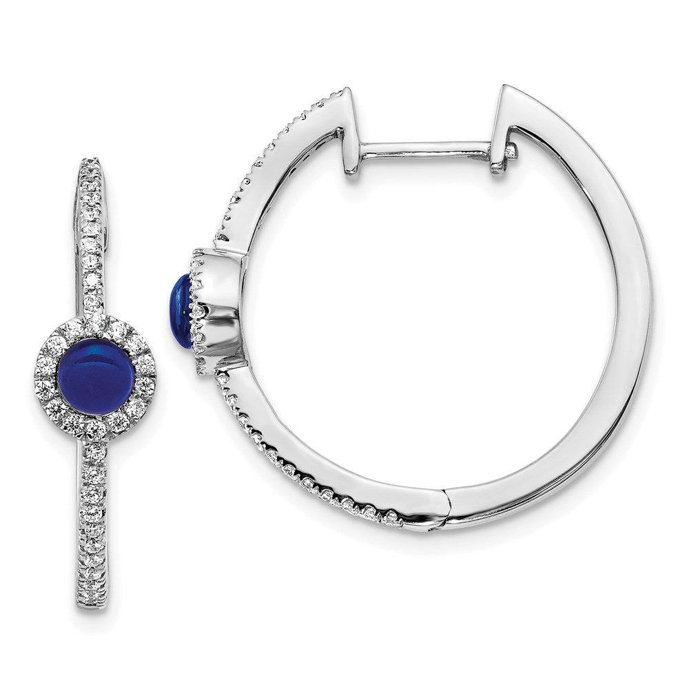 14K Weißgold Creolen mit echten Diamanten und Cabochon-Saphiren
