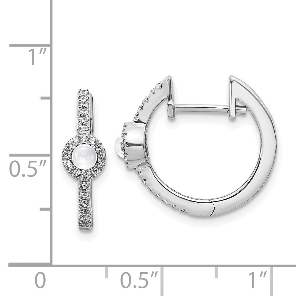14K Weißgold Ohrringe mit echten Diamanten und Weißtopas-Cabochons