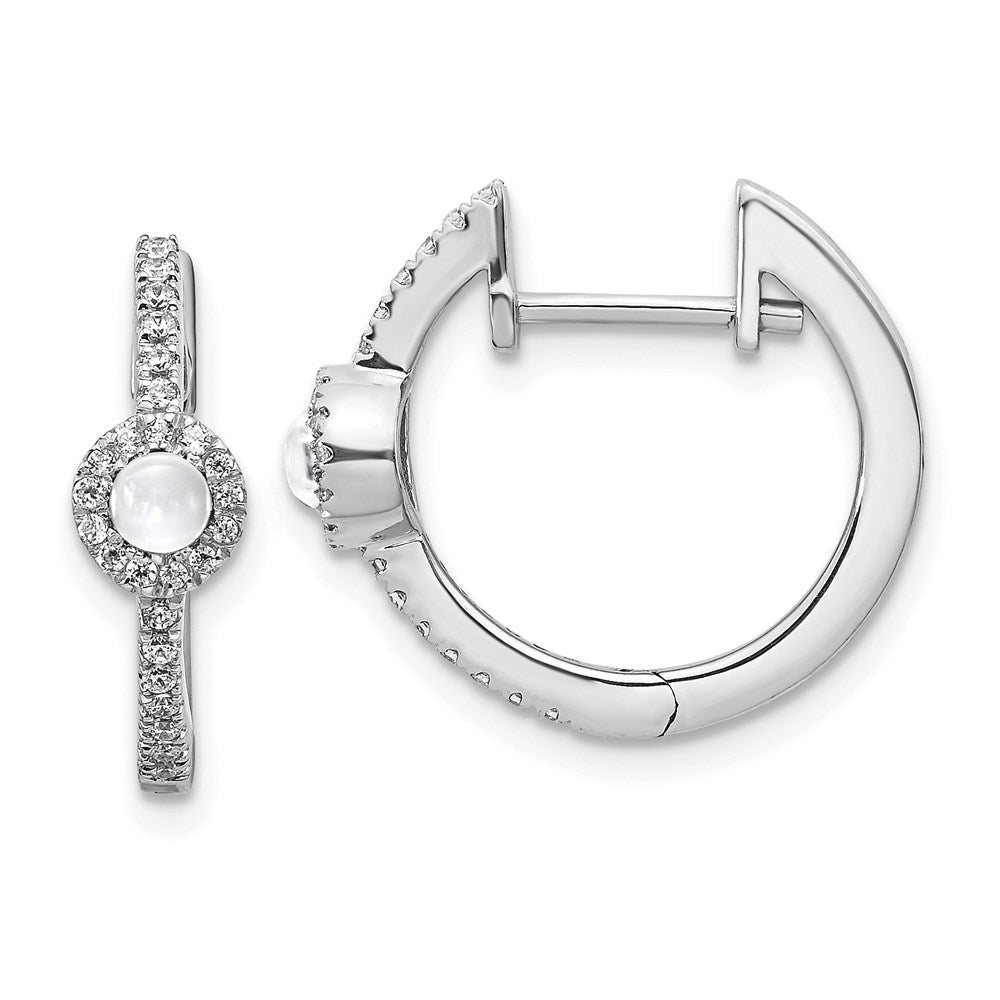 14K Weißgold Ohrringe mit echten Diamanten und Weißtopas-Cabochons