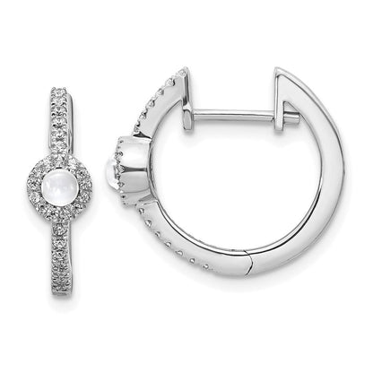 14K Weißgold Ohrringe mit echten Diamanten und Weißtopas-Cabochons