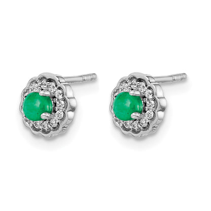 14K Weißgold Ohrringe mit echten Diamanten und Smaragd-Cabochons
