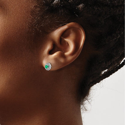 14K Weißgold Ohrringe mit echten Diamanten und Smaragd-Cabochons