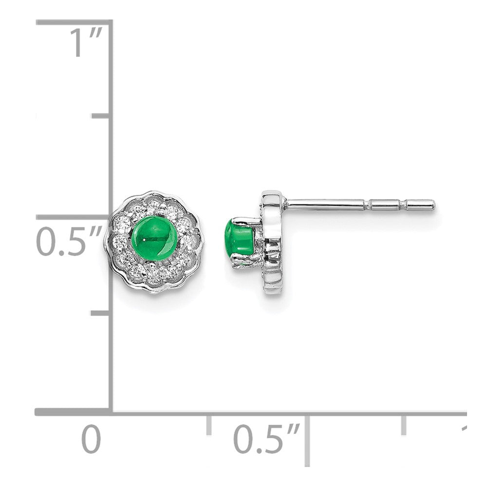 14K Weißgold Ohrringe mit echten Diamanten und Smaragd-Cabochons