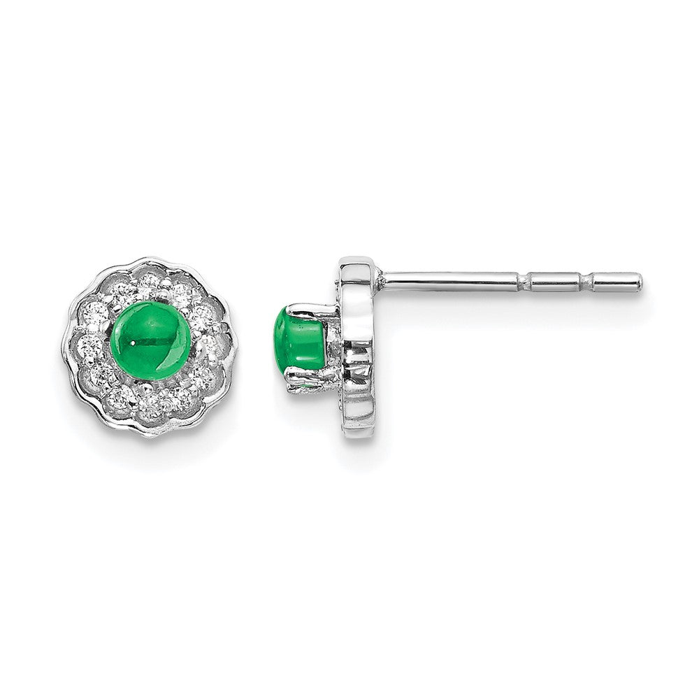 14K Weißgold Ohrringe mit echten Diamanten und Smaragd-Cabochons