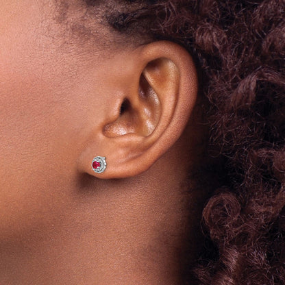 14K Weißgold Ohrringe mit echten Diamanten und Rubin-Cabochons