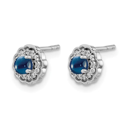 14K Weißgold Ohrringe mit echten Diamanten und Cabochon-Saphiren