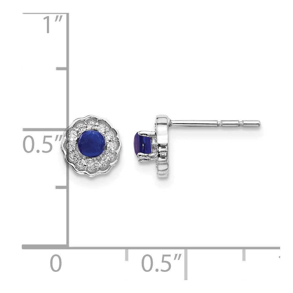 14K Weißgold Ohrringe mit echten Diamanten und Cabochon-Saphiren