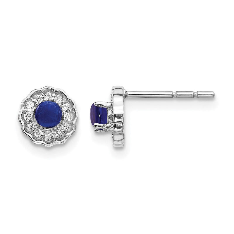 14K Weißgold Ohrringe mit echten Diamanten und Cabochon-Saphiren