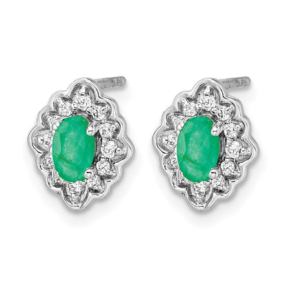 14K Weißgold Ohrringe mit echten Diamanten und Cabochon-Smaragden