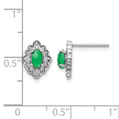 14K Weißgold Ohrringe mit echten Diamanten und Cabochon-Smaragden