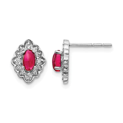 14K Weißgold Ohrringe mit echten Diamanten und Rubin-Cabochons