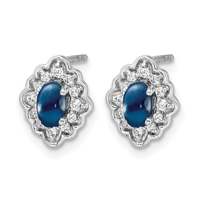 14K Weißgold Ohrringe mit echten Diamanten und Saphir-Cabochons