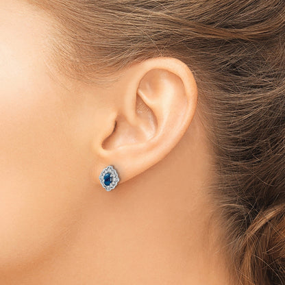 14K Weißgold Ohrringe mit echten Diamanten und Saphir-Cabochons