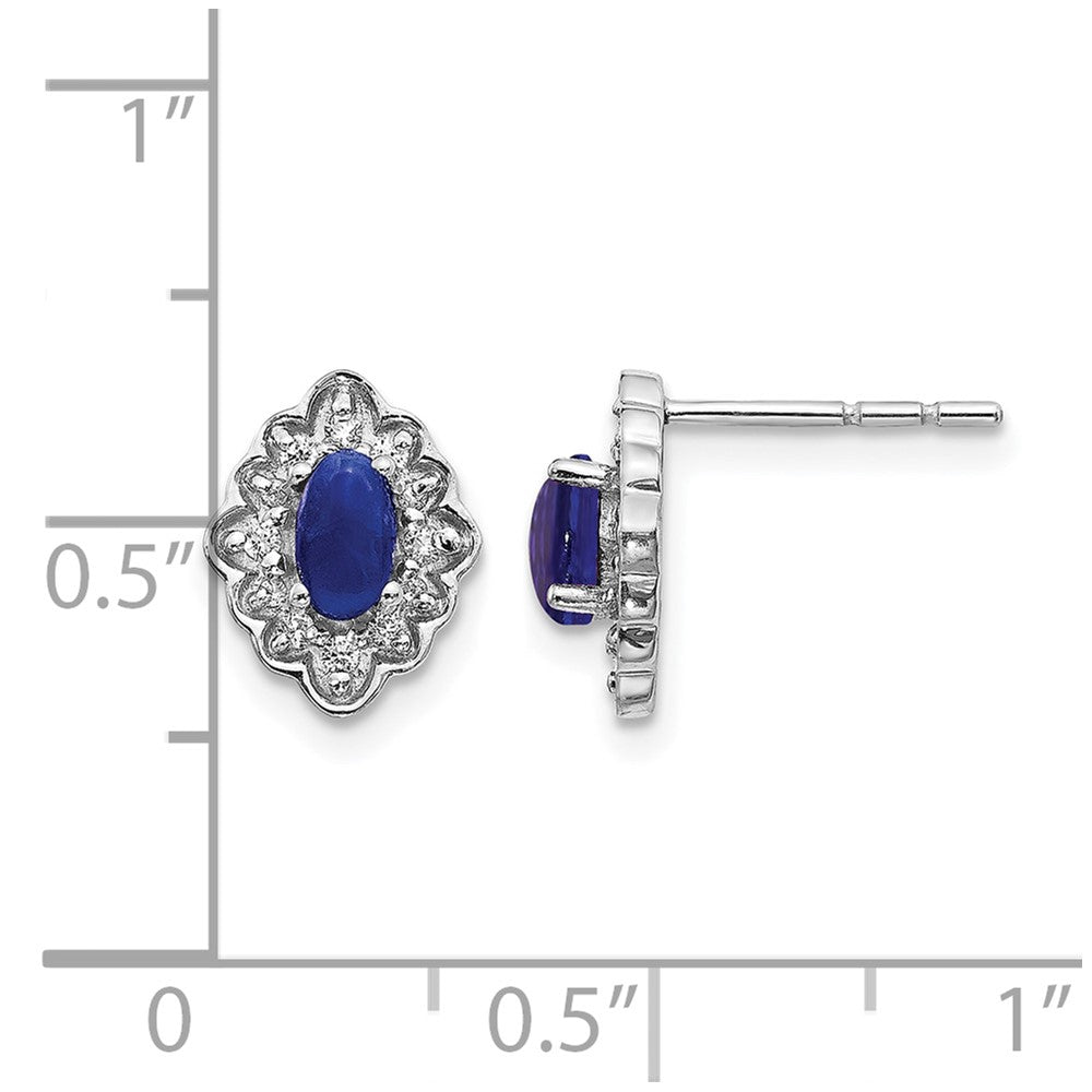 14K Weißgold Ohrringe mit echten Diamanten und Saphir-Cabochons