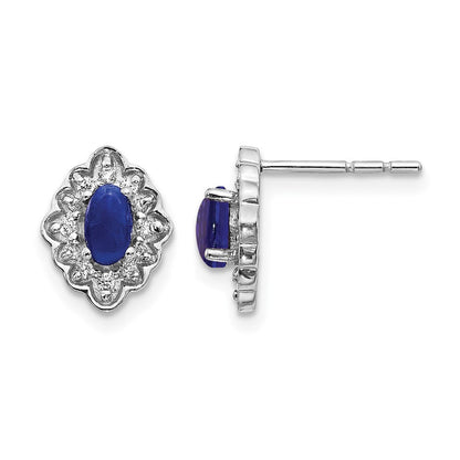 14K Weißgold Ohrringe mit echten Diamanten und Saphir-Cabochons
