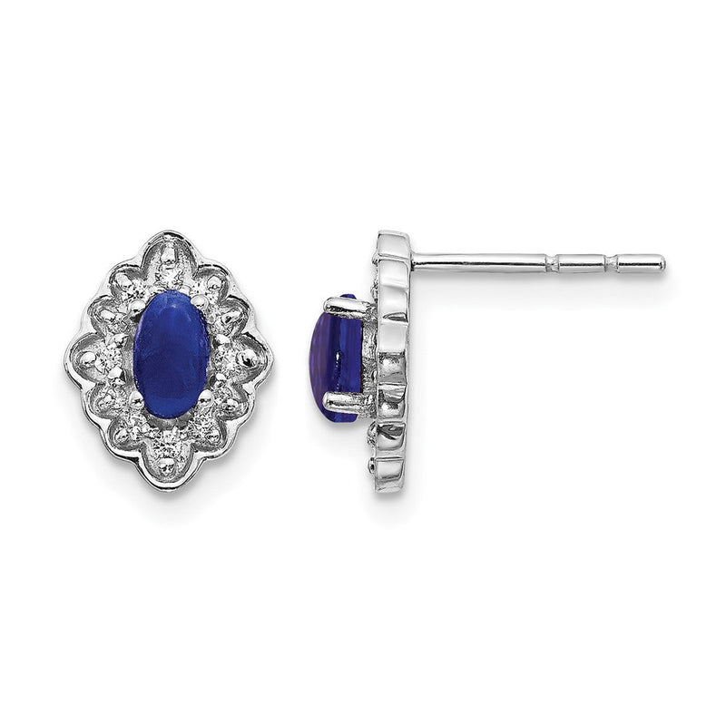14K Weißgold Ohrringe mit echten Diamanten und Saphir-Cabochons