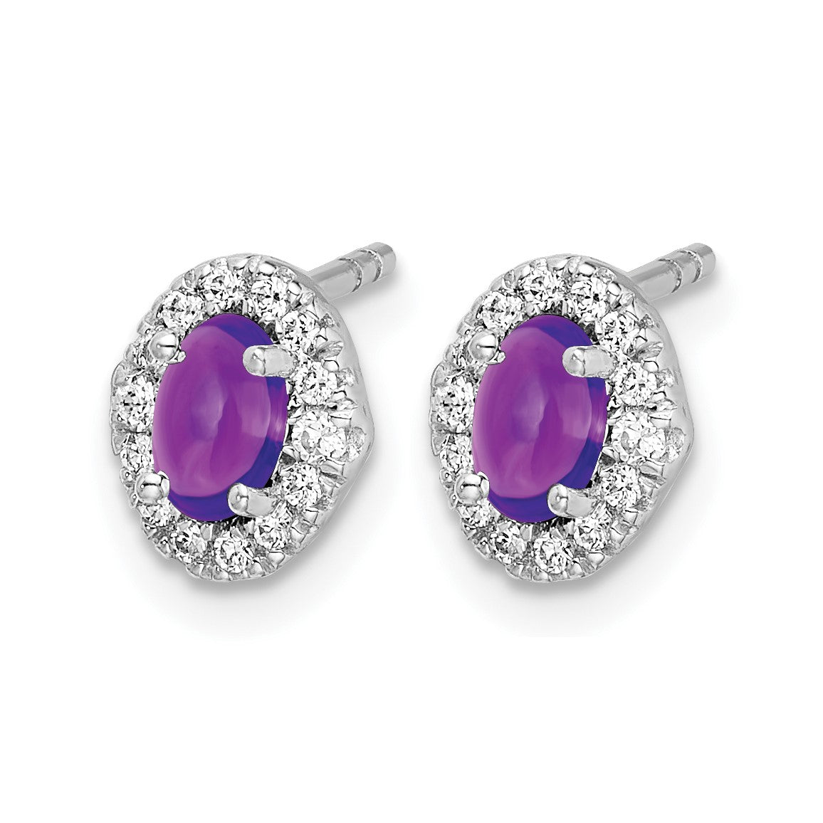 14K Weißgold Ohrringe mit echten Diamanten und Amethyst-Cabochons