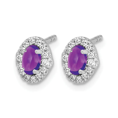 14K Weißgold Ohrringe mit echten Diamanten und Amethyst-Cabochons