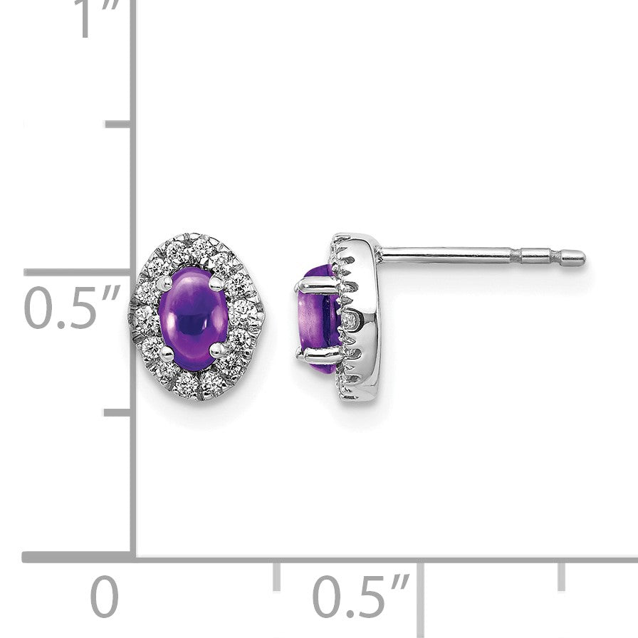 14K Weißgold Ohrringe mit echten Diamanten und Amethyst-Cabochons