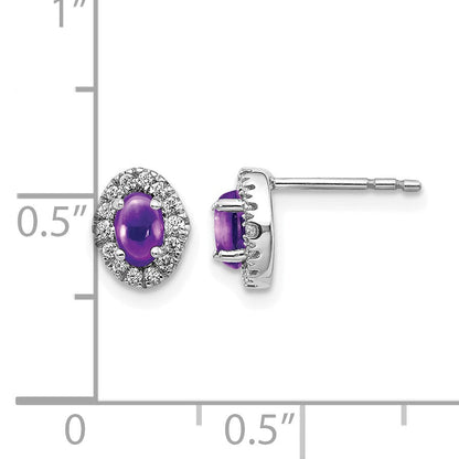 14K Weißgold Ohrringe mit echten Diamanten und Amethyst-Cabochons