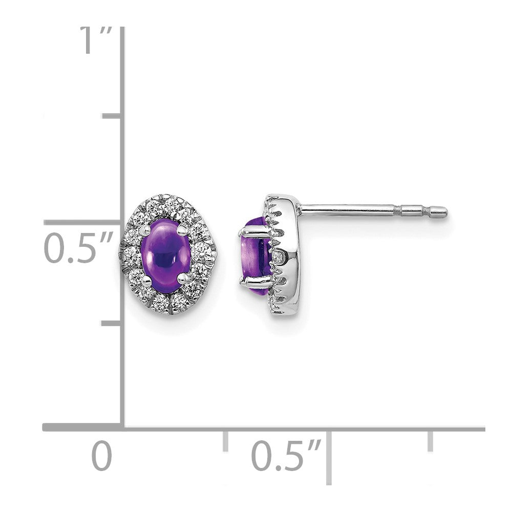 14K Weißgold Ohrringe mit echten Diamanten und Amethyst-Cabochons