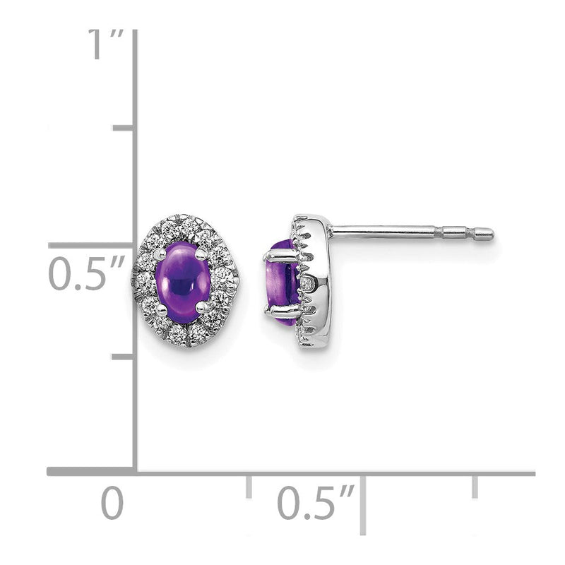 14K Weißgold Ohrringe mit echten Diamanten und Amethyst-Cabochons