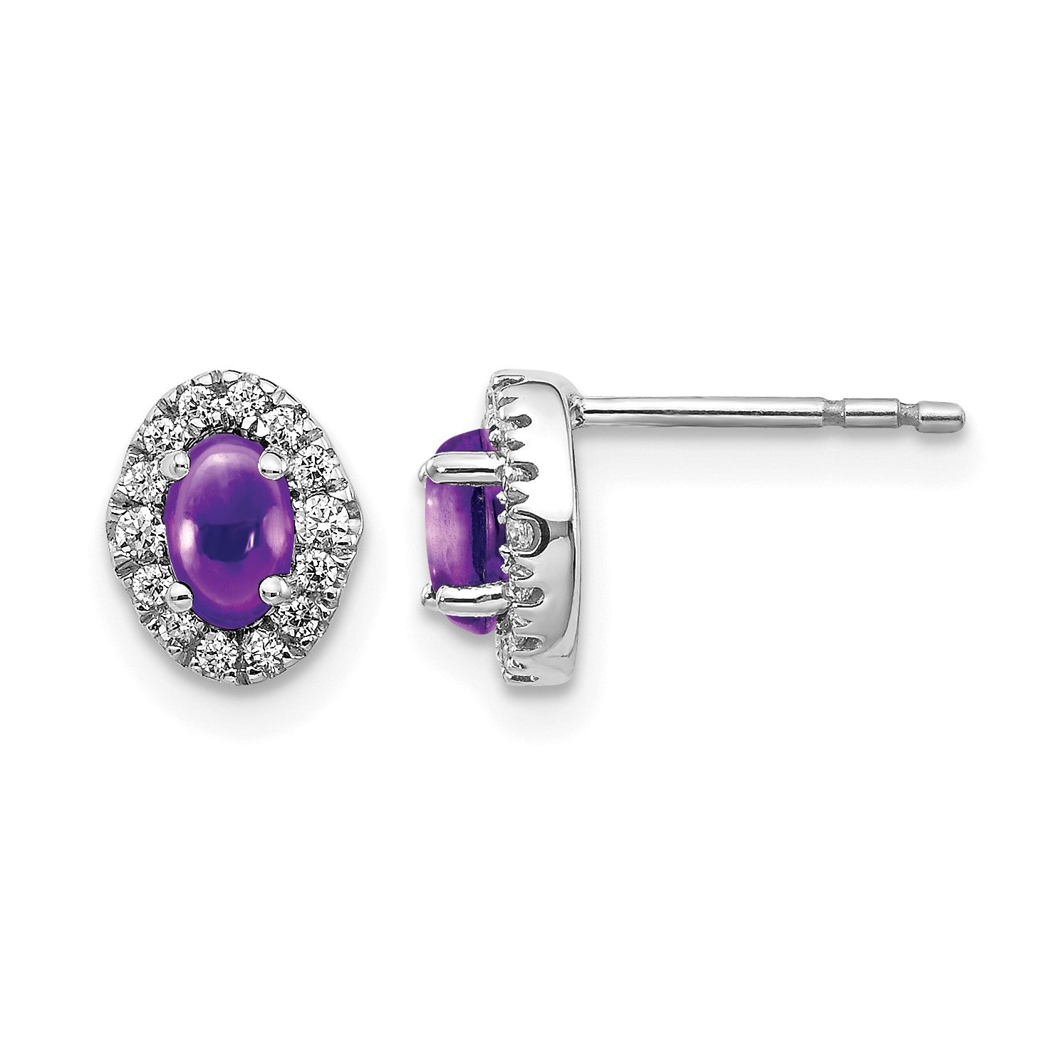 14K Weißgold Ohrringe mit echten Diamanten und Amethyst-Cabochons