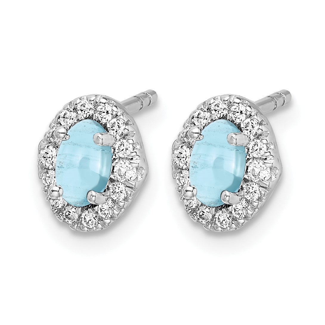14K Weißgold Ohrringe mit echten Diamanten und Aquamarin-Cabochons