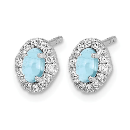 14K Weißgold Ohrringe mit echten Diamanten und Aquamarin-Cabochons