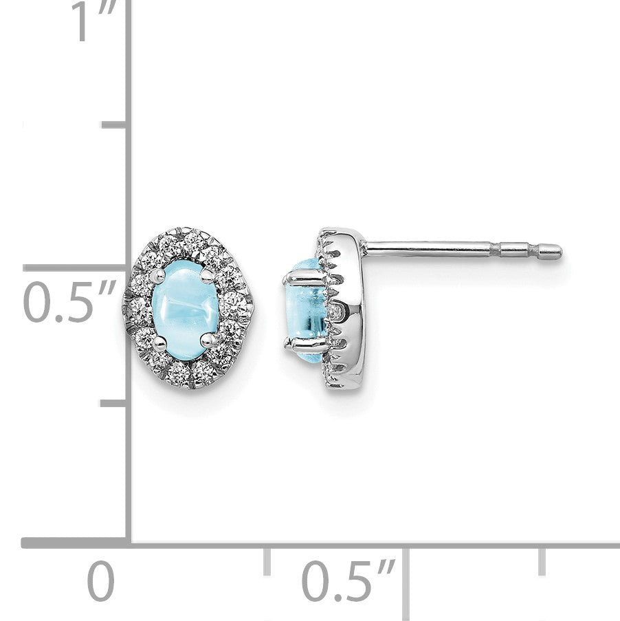 14K Weißgold Ohrringe mit echten Diamanten und Aquamarin-Cabochons