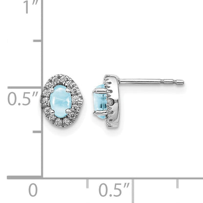 14K Weißgold Ohrringe mit echten Diamanten und Aquamarin-Cabochons