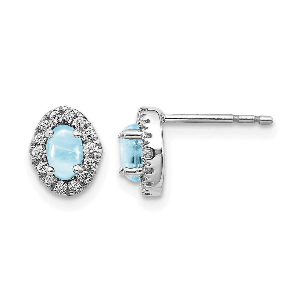14K Weißgold Ohrringe mit echten Diamanten und Aquamarin-Cabochons