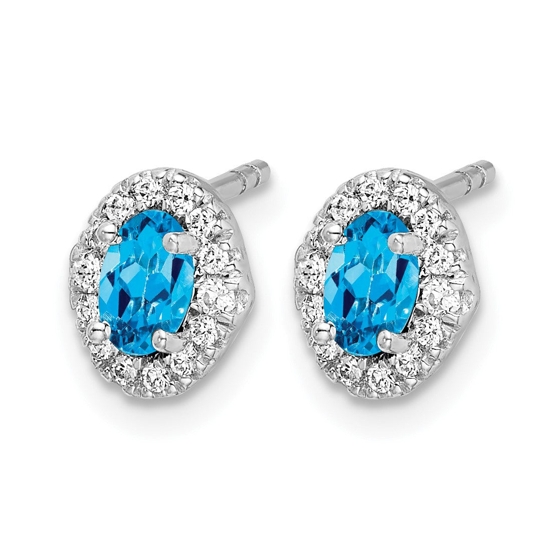 14K Weißgold Ohrringe mit echten Diamanten und Blautopas-Cabochons