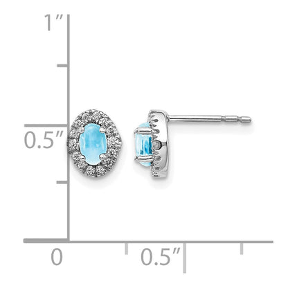 14K Weißgold Ohrringe mit echten Diamanten und Blautopas-Cabochons