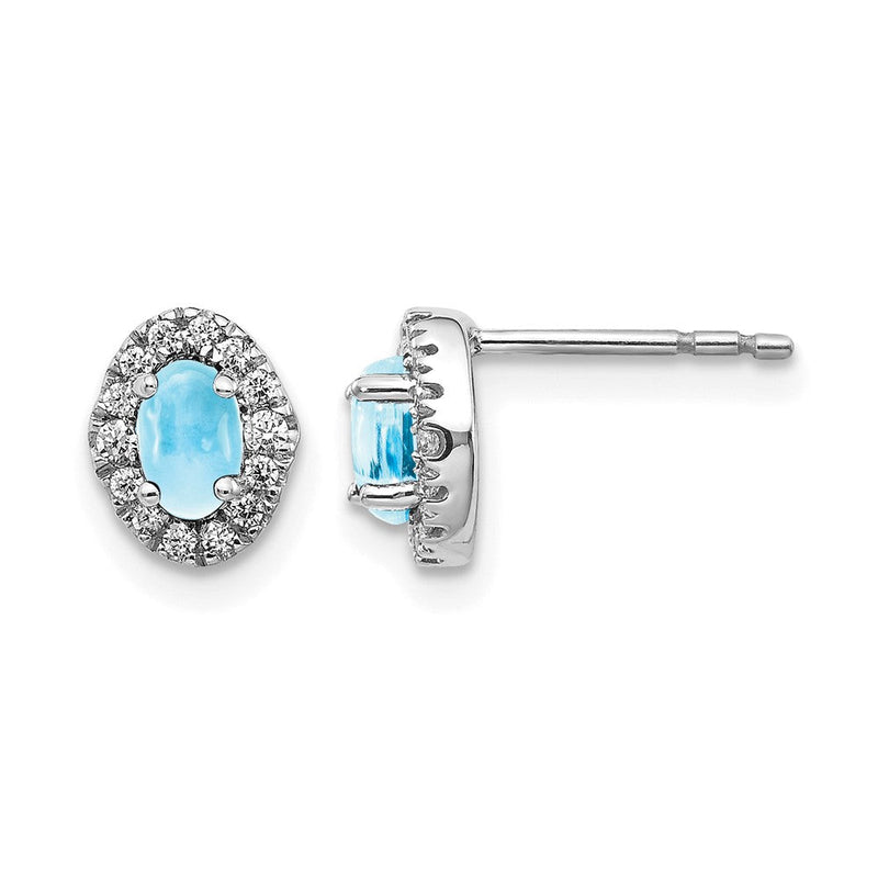 14K Weißgold Ohrringe mit echten Diamanten und Blautopas-Cabochons