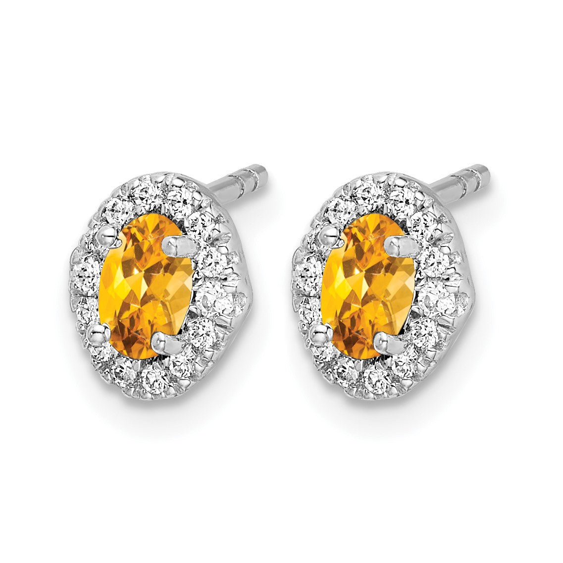 14K Weißgold Ohrringe mit echtem Diamant und Citrin-Cabochon